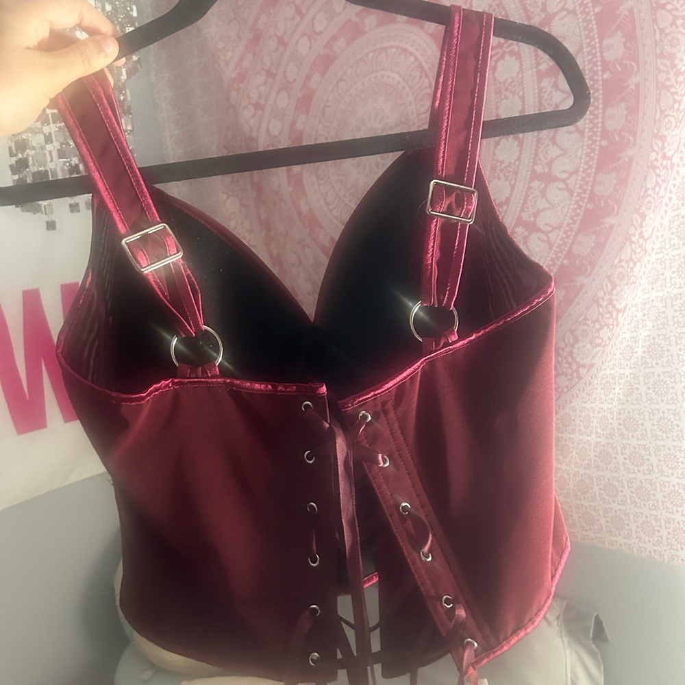 Burgundy Satin Corset Top